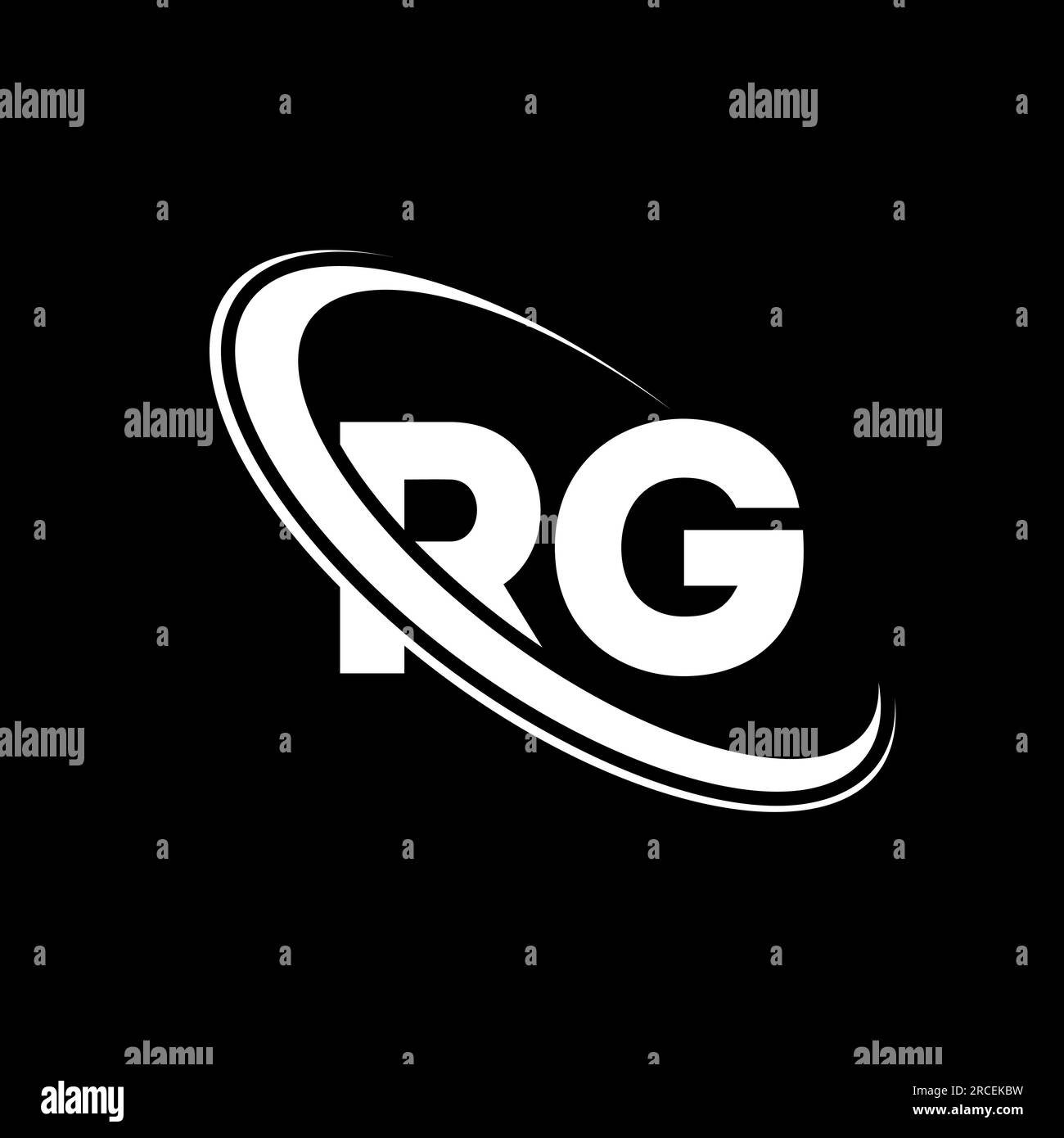 RG-Logo. R G-Ausführung. Weißer RG-Buchstabe. Logo mit RG/R G-Buchstaben. Anfangsbuchstabe RG Linked Circle Monogram Logo in Großbuchstaben. Stock Vektor