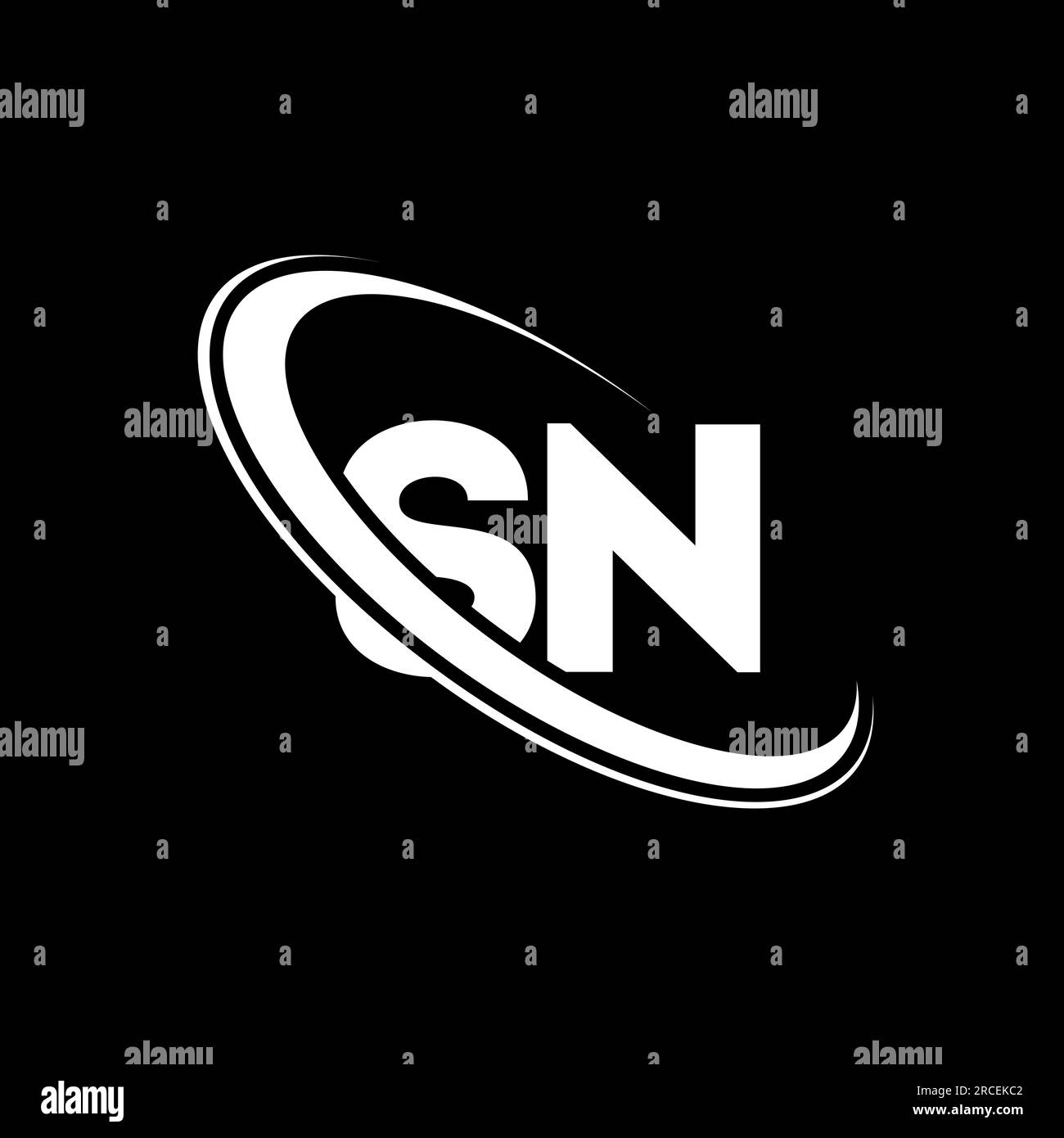 SN-Logo. S N-Ausführung. Weißer SN-Buchstabe. Logo mit Buchstaben SN/S N Anfangsbuchstabe SN verbundener Kreis Monogramm-Logo in Großbuchstaben. Stock Vektor