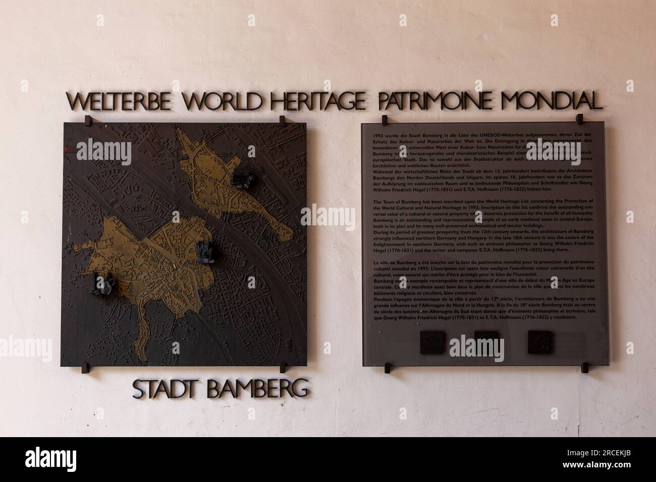 Informationen zum Weltkulturerbe, Bamberg, Oberfranken, Bayern, Deutschland Stockfoto