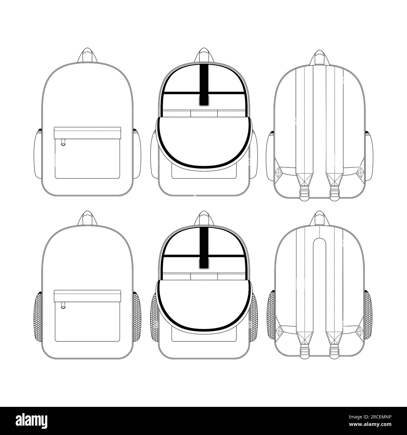 Vorlage Rucksack Vektorgrafik flaches Design umgibt die Bekleidungskollektion Stock Vektor