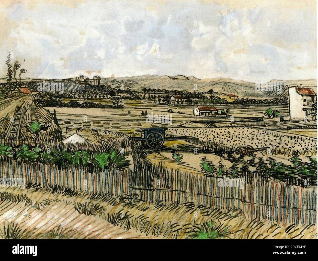 Ernte in der Provence, links Montmajour 1888; Arles, Bouches-du-Rhône, Frankreich, von Vincent van Gogh Stockfoto
