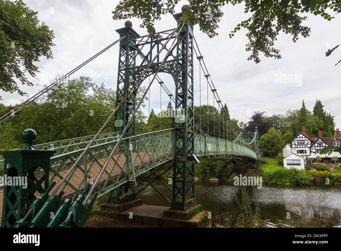 Porthill Suspension Bridge, Over the River Severn, Shrewsbury, Shropshire, Großbritannien Stockfoto