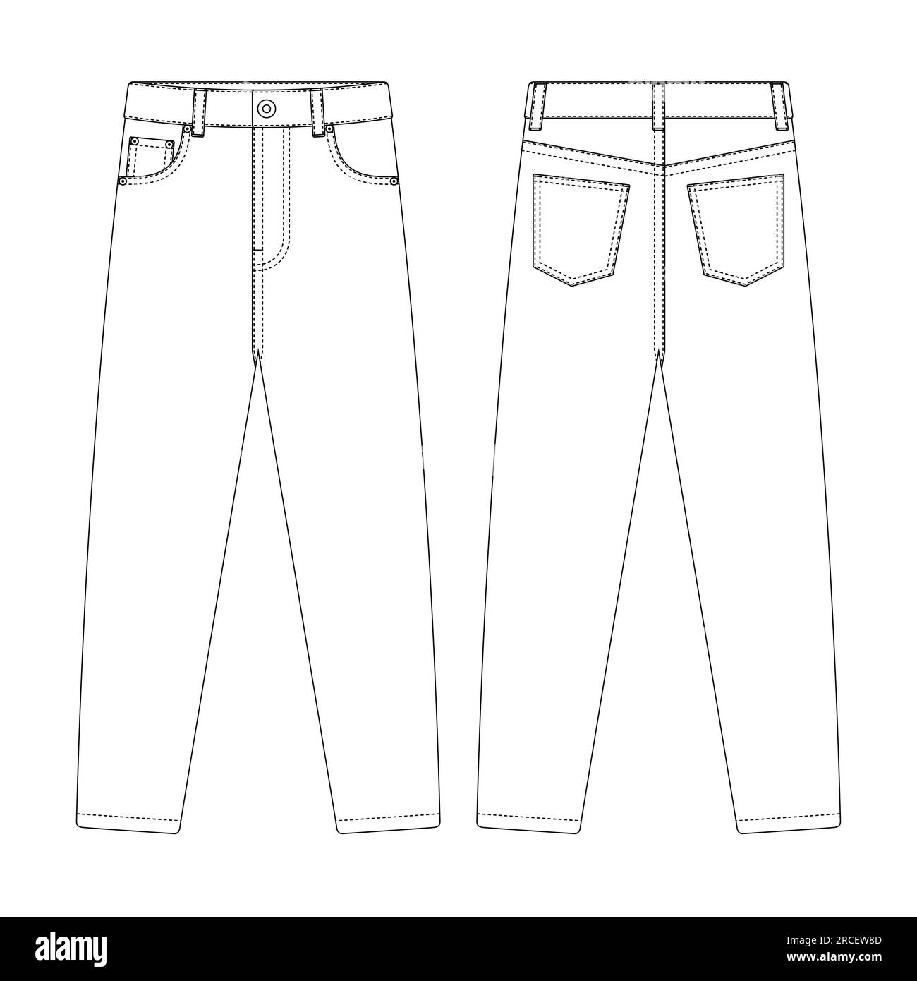 Vorlage Skinny Jeans Vektorgrafik flache Umrandung der Kleidung Stock Vektor