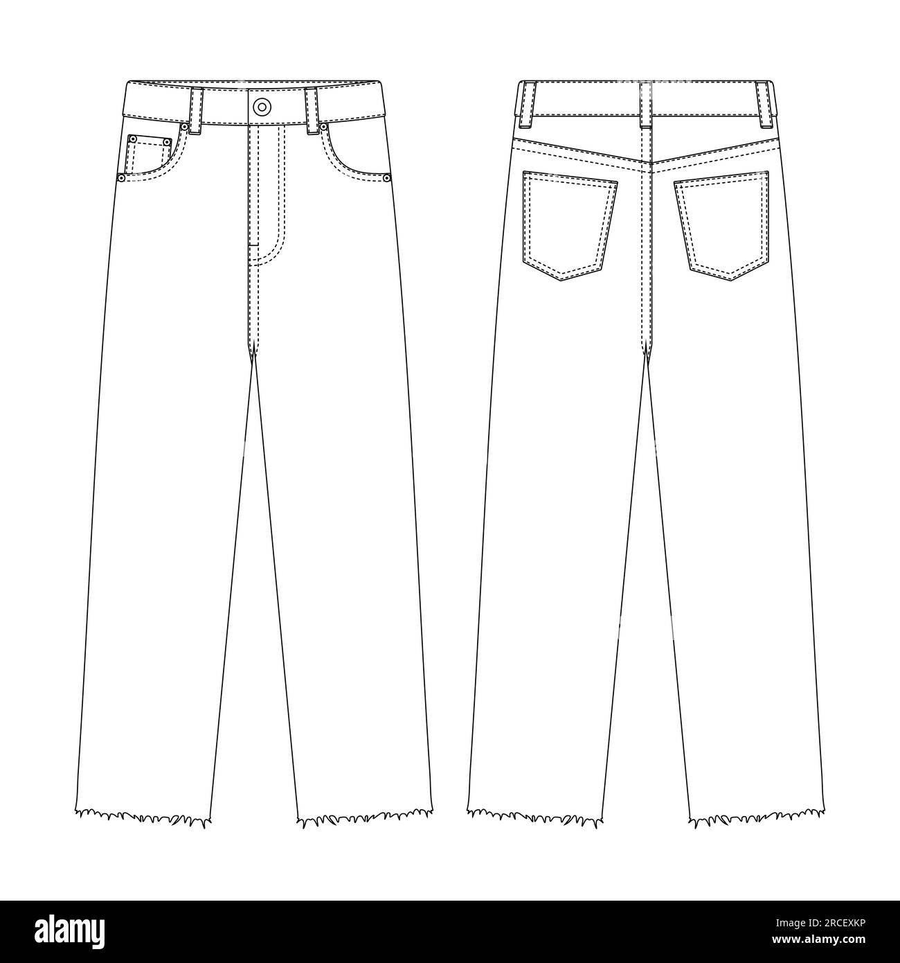Schablone kurze Jeans mit normaler Passform Vektorgrafik flache Umrandung der Kleidung Stock Vektor