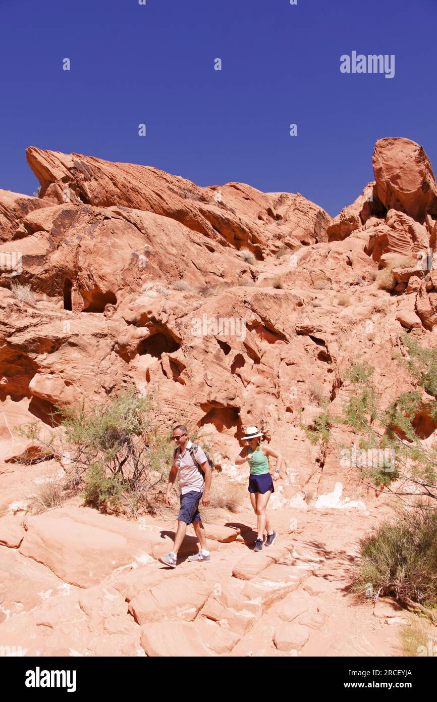 „Touristen, die das Valley of Fire besuchen“, Nevada, USA Stockfoto