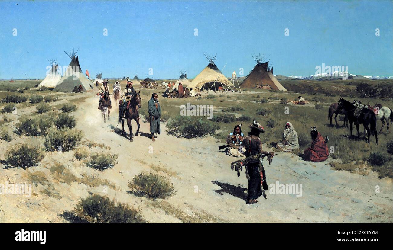 Jagdlager auf den Ebenen des amerikanischen Künstlers Henry Francois Farny (1847-1916), Öl auf Leinwand, 1890 Stockfoto
