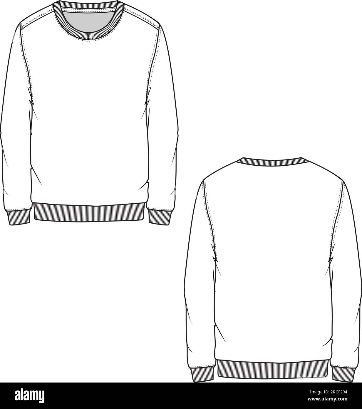 Herren Sweatshirt mit Rundhalsausschnitt Fashion Flat skizziert technische Zeichenvorlagen Designvektor Stock Vektor