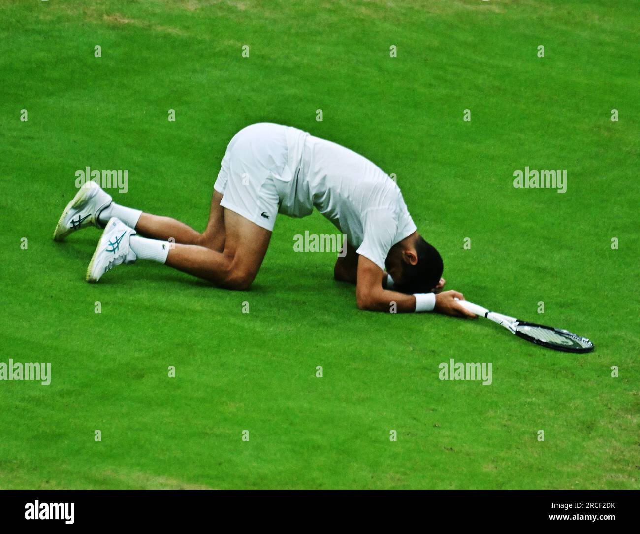 London, Gbr. 15. Juli 2023. London Wimbledon Championships Day 12 14/07/2023 Down but not out - Novak Djokovic (SRB) rutscht während des Halbfinalsieges zurück. Credit: Roger Parker/Alamy Live News Stockfoto