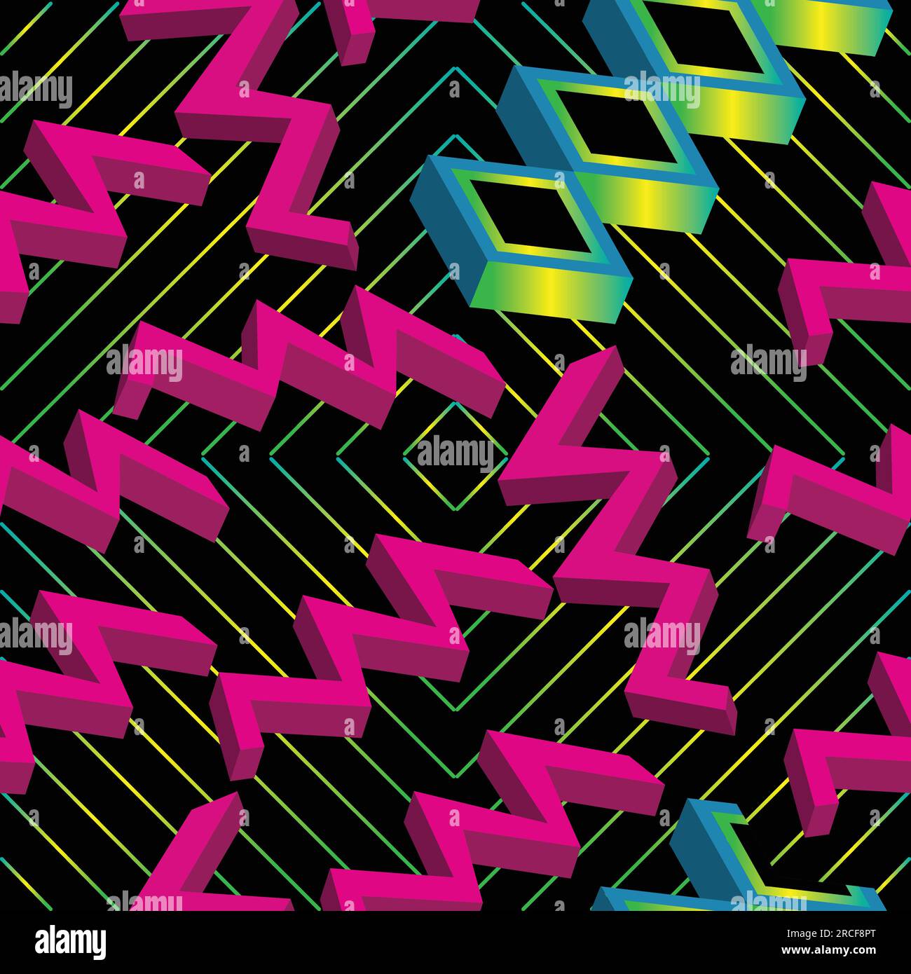 Abstrakten 3D-Form über Hintergrund mit Linien nahtlose Muster; 3d-Zick-Zack-Form und der 3D-Diamant und Farbskalen Vektor Stock Vektor