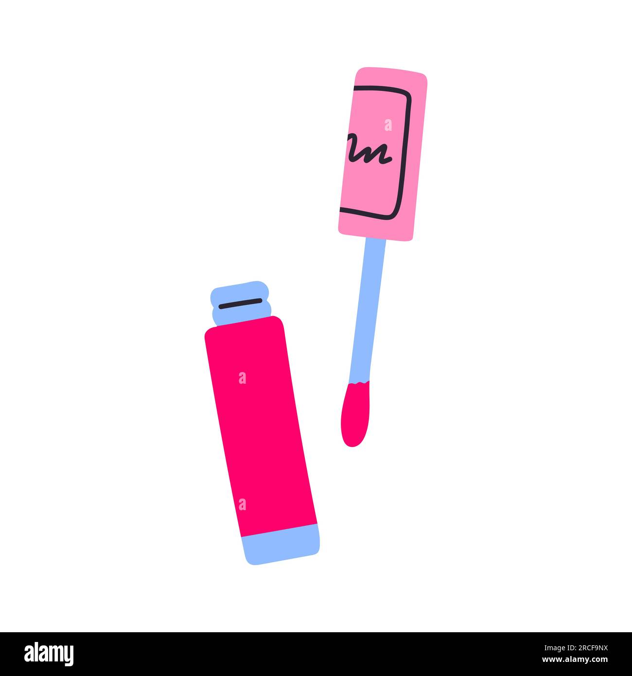 Klassischer 80s 90s-Lippenstift in Pink in modernem, flachem Stil. Handgezeichneter Vektor. Modeaufnäher, Abzeichen, Emblem. Stock Vektor