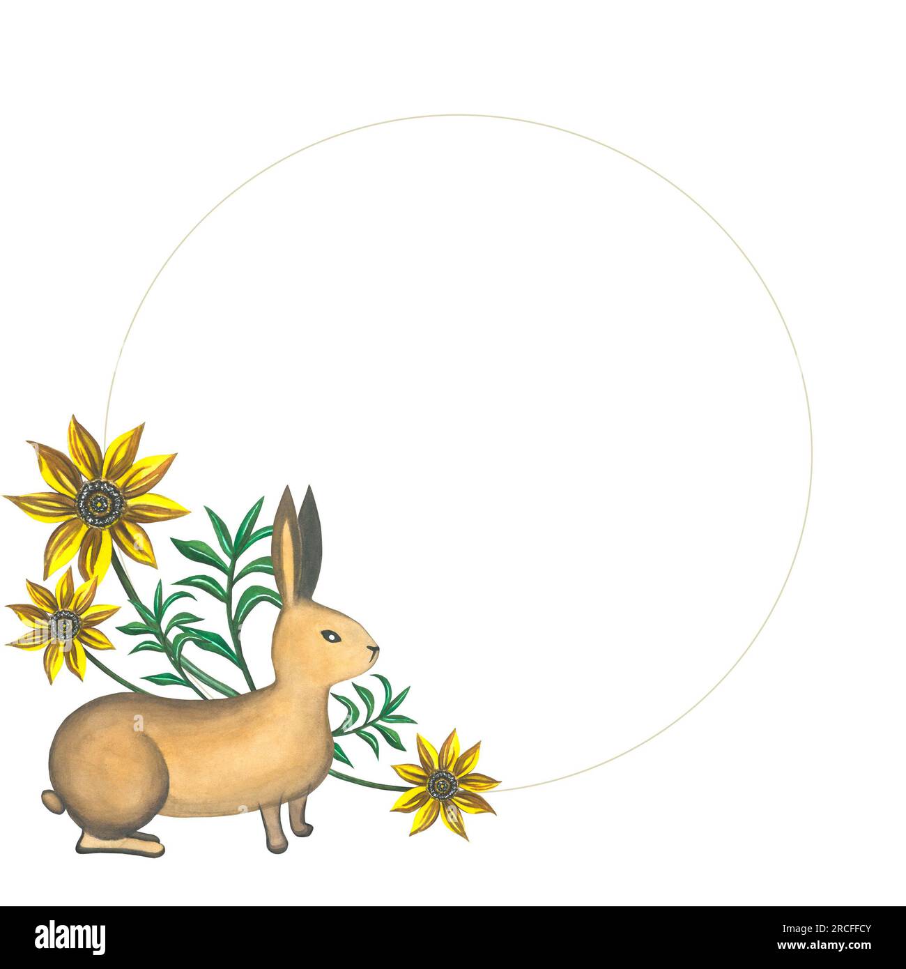 Aquarelle Abbildung mit rundem Rahmen. Von Hand auf weißem Hintergrund. Für das Design und die Dekoration von Souvenirs, Postkarten, Drucken. Stockfoto