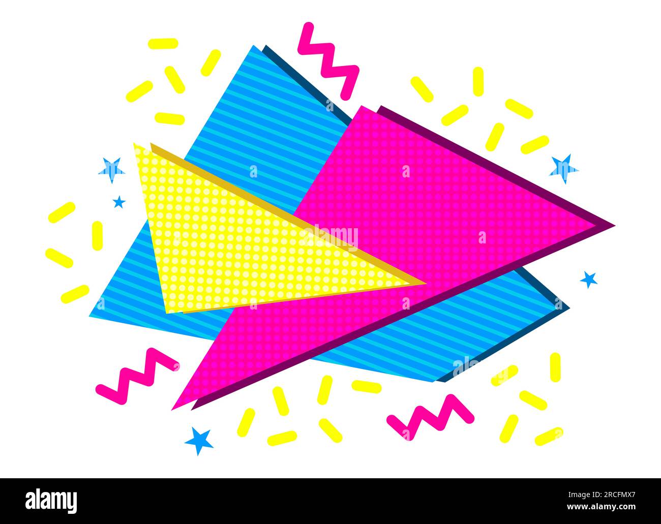 Abstrakter Hintergrund im 90s-Stil mit geometrischen Formen und leuchtenden Farben, Memphis-Stil, Vektordarstellung Stock Vektor
