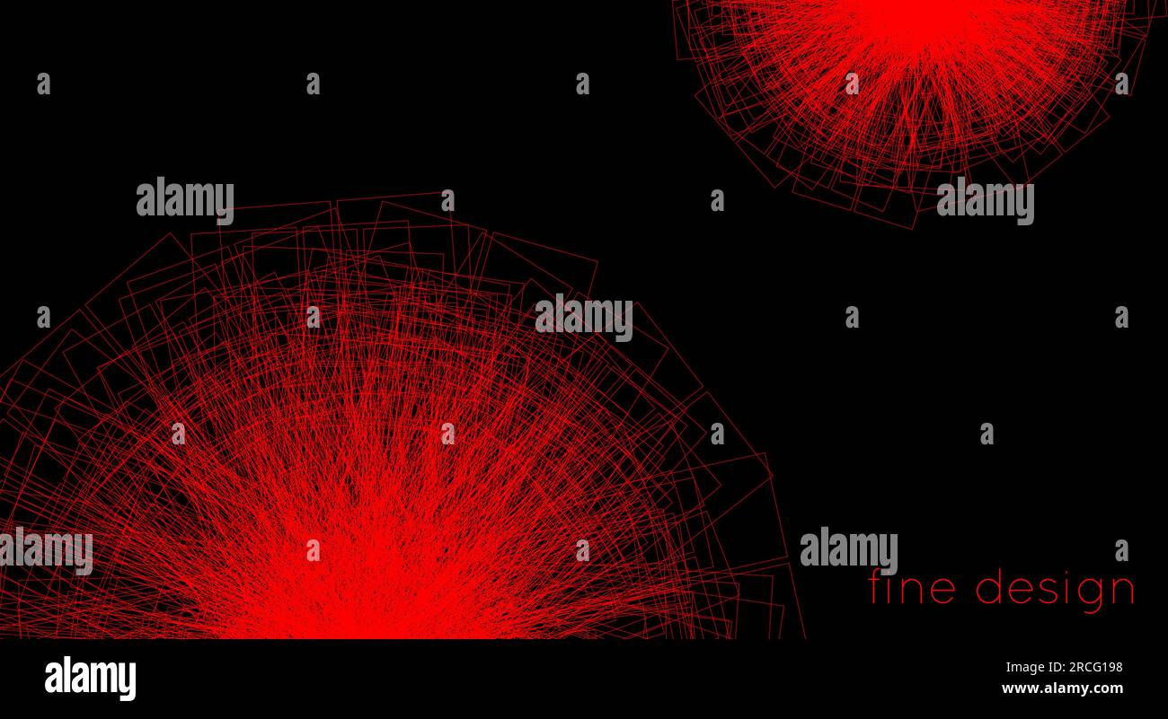 Minimalistisches Rot auf schwarzem Design mit durch dünne Linien gedrehten komplexen Formen. Grafisches Vektormuster Stock Vektor