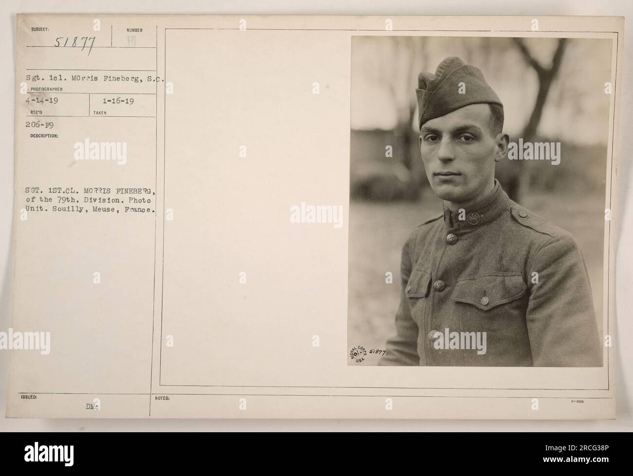 Sgt. 1., Klasse Morris Fineberg, ein Fotograf der 79. Division Photo Unit, hat dieses Bild in Souilly, Maas, Frankreich, aufgenommen. Das Foto wurde am 16. Januar 1919 aufgenommen. Das Bild hat die Nummer 51877 und ist Teil einer Serie, die amerikanische Militäraktivitäten während des Ersten Weltkriegs dokumentiert. Stockfoto