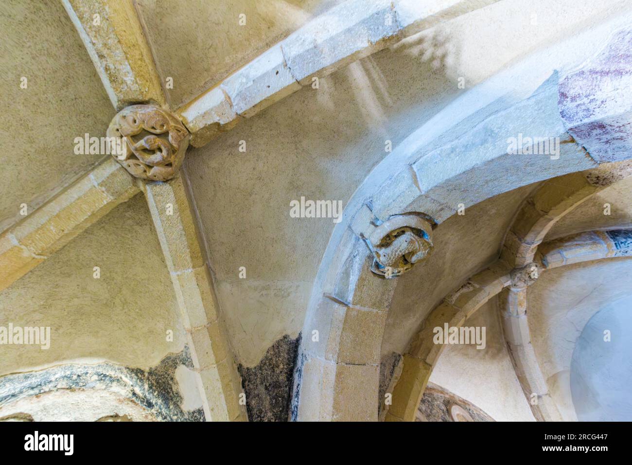Rippengewölbe der Gisela-Kapelle, erbaut im 13. Jahrhundert von Bischof Robertus, Burgviertel, Veszprem, Ungarn Stockfoto