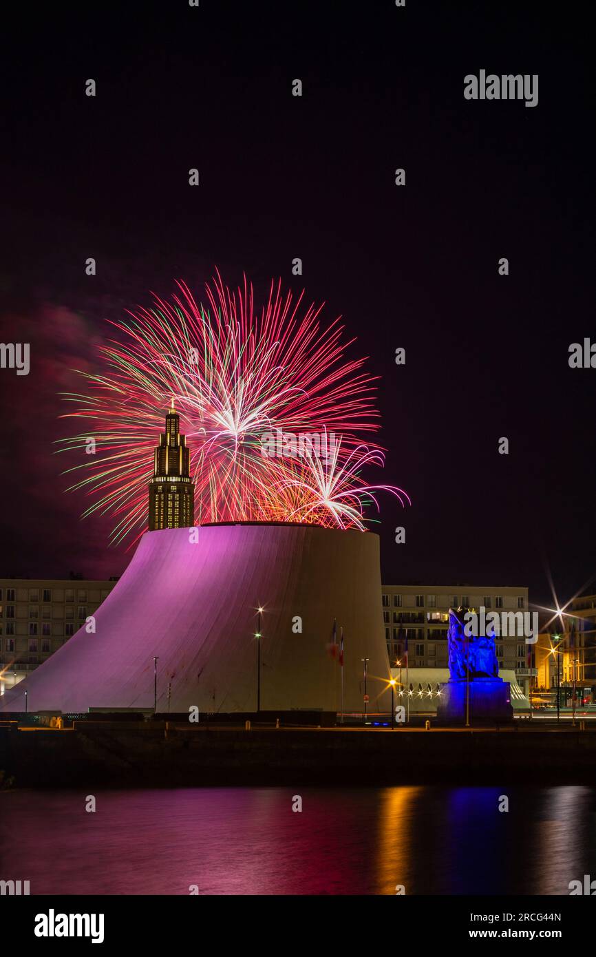 Feuerwerk, Le Havre, Normandie, Frankreich Stockfoto