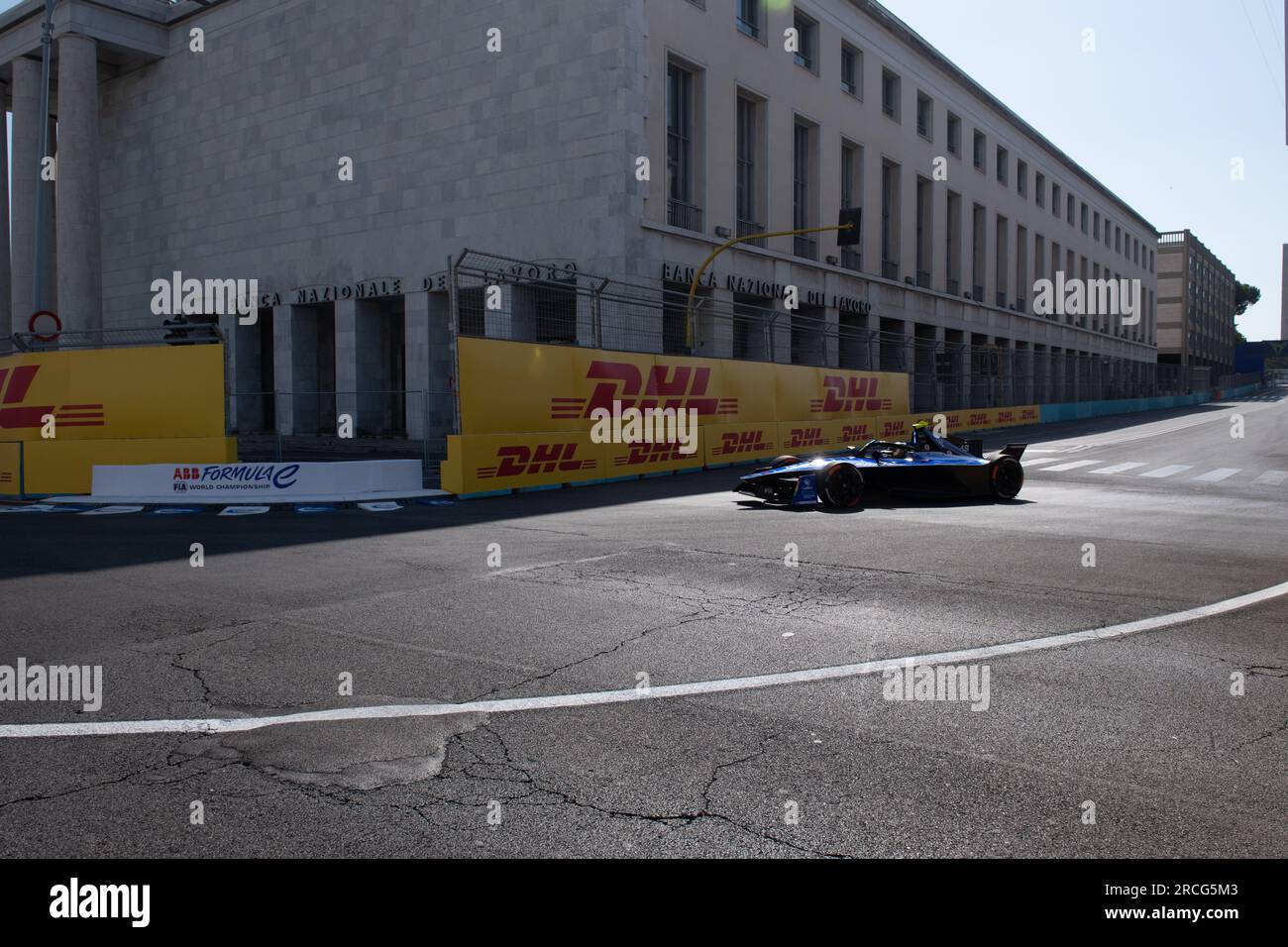 Rom, Italien Juli 14 2023 – Formel-E-Hankook-E-Prix für Rom, kostenlose Nutzung. Edoardo Mortara (48) (CHE) Maserati MSG Racing Team in Aktion auf der Rennstrecke. Foto: Fabio Pagani/Alamy Live News Stockfoto