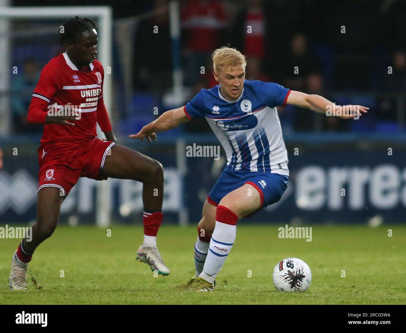 Der Trialist von Hartlepool United während des Vorsaison-Freundschaftsspiels zwischen Hartlepool United und Middlesbrough im Victoria Park, Hartlepool, am Freitag, den 14. Juli 2023. (Foto: Michael Driver | MI News) Guthaben: MI News & Sport /Alamy Live News Stockfoto