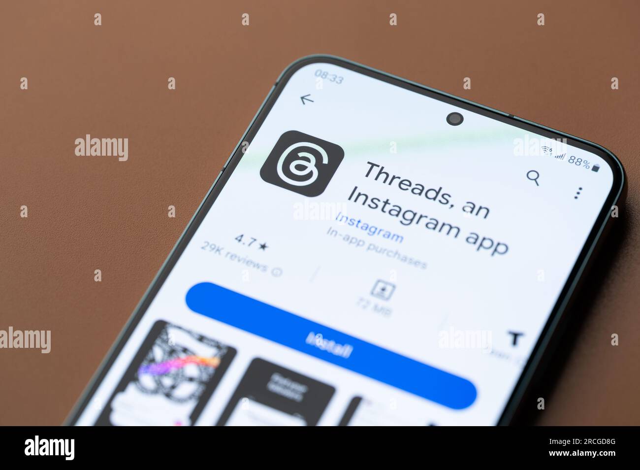 New York, USA - 7. Juli 2023: Threads instagram-Anwendung auf Smartphone-Bildschirm Nahaufnahme Stockfoto
