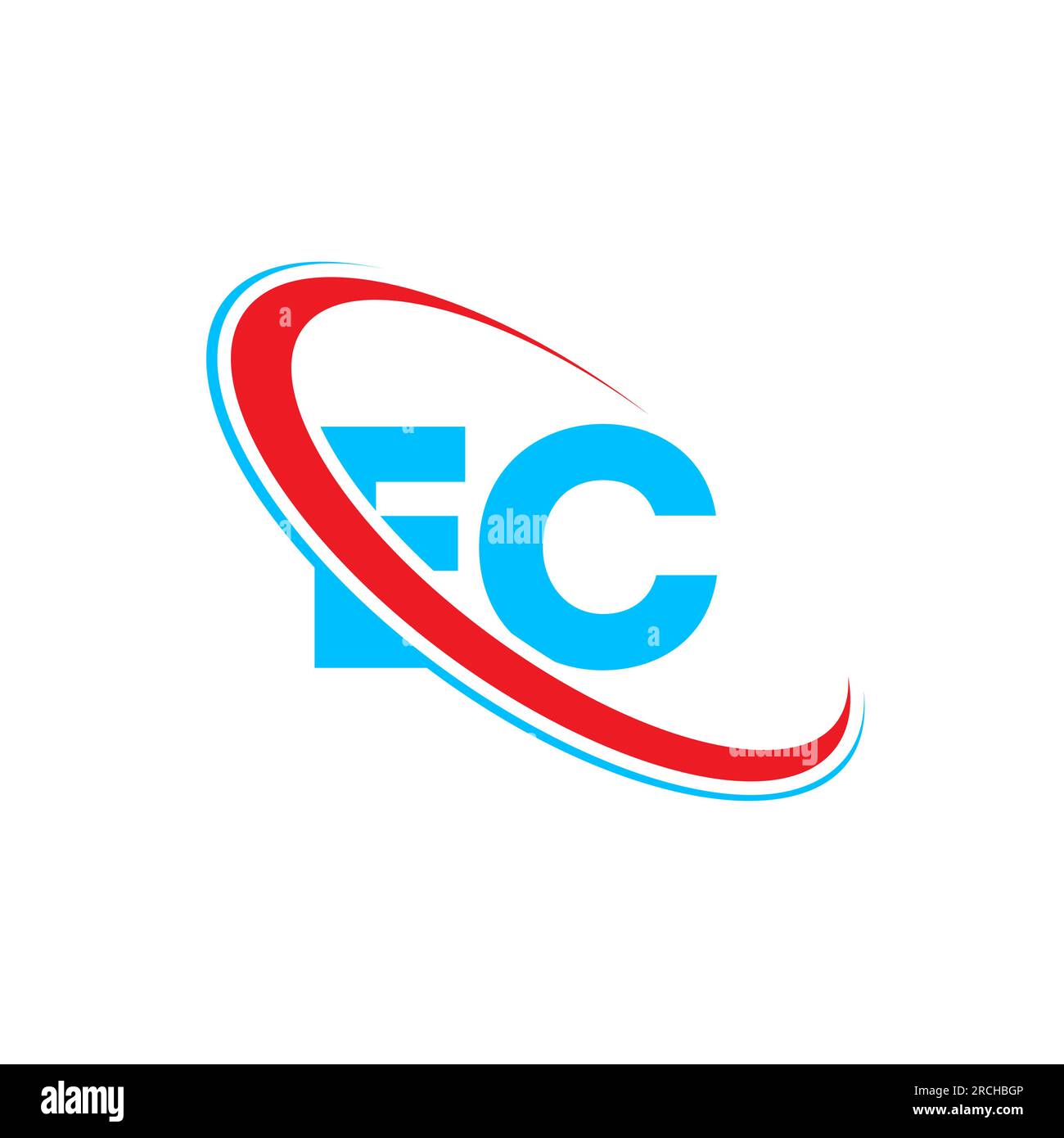 EC E C-Logo. Anfangsbuchstabe EG-gebundenes kreisförmiges Monogramm-Logo in Großbuchstaben, rot und blau. EC-Logo, E C-Design Stock Vektor