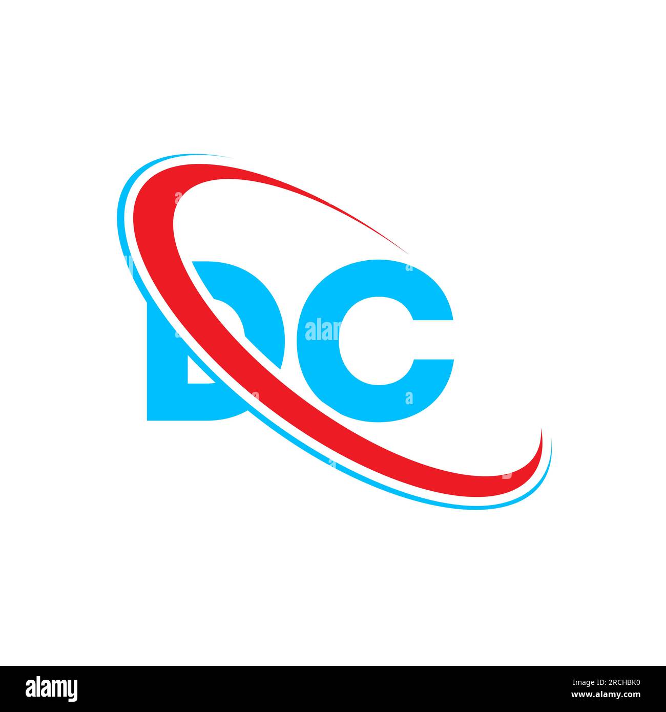 Logo mit DC D C-Buchstaben. Anfangsbuchstabe „DC Linked Circle Upercase Monogram“-Logo rot und blau. DC-Logo, D-C-Design Stock Vektor