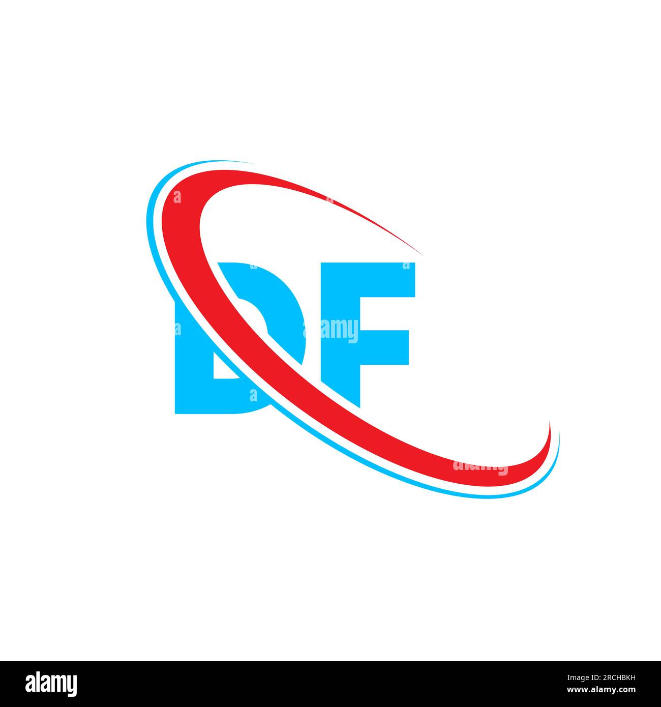 Logo mit DF D F-Buchstaben. Anfangsbuchstabe DF Linked Circle Upercase Monogram Logo rot und blau. DF-Logo, D-F-Design Stock Vektor