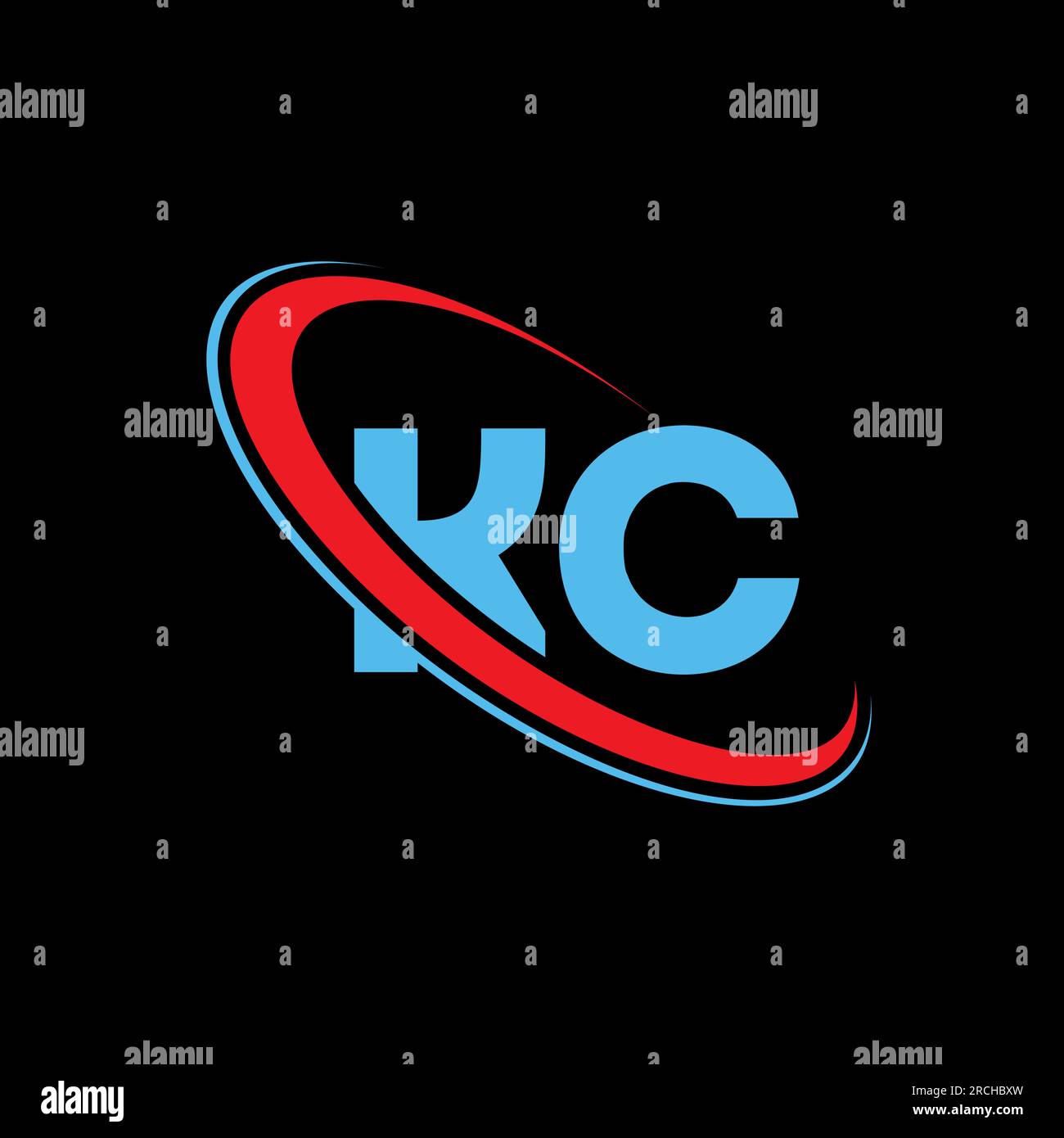 Logo mit KC-Buchstaben. Farbe KC-Logo: Rot und blau. Stock Vektor