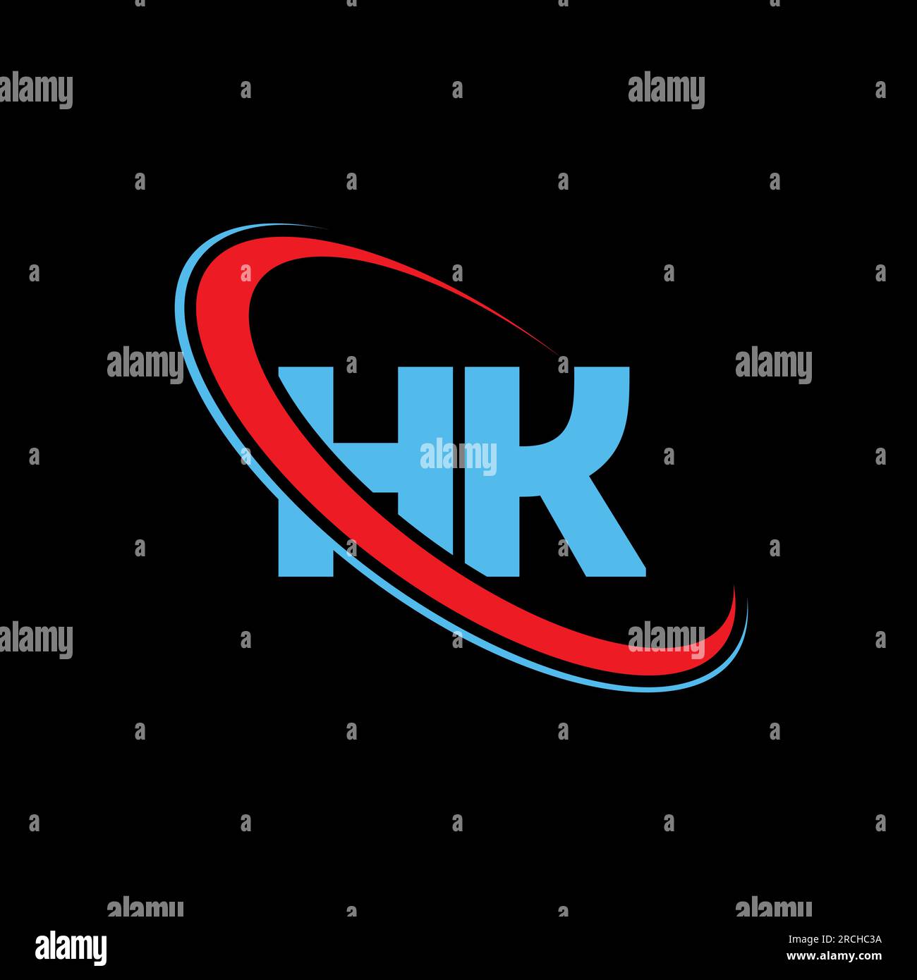 HK H K Logo-Design. Anfangsbuchstabe HK verbundener Kreis Monogramm in Großbuchstaben Logo rot und blau. HK-Logo, H K-Design. hk, HK Stock Vektor