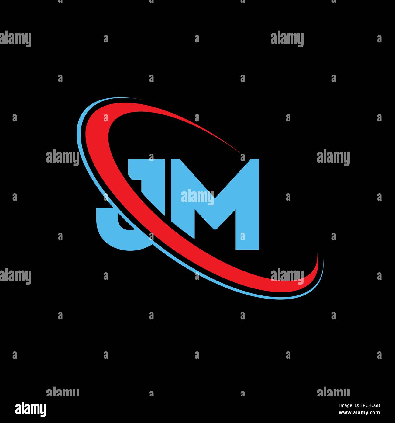 Logo mit JM- und J M-Buchstaben. Anfangsbuchstabe JM gekröpft Kreis Monogramm-Logo in Großbuchstaben rot und blau. JM-Logo, J M-Design Stock Vektor
