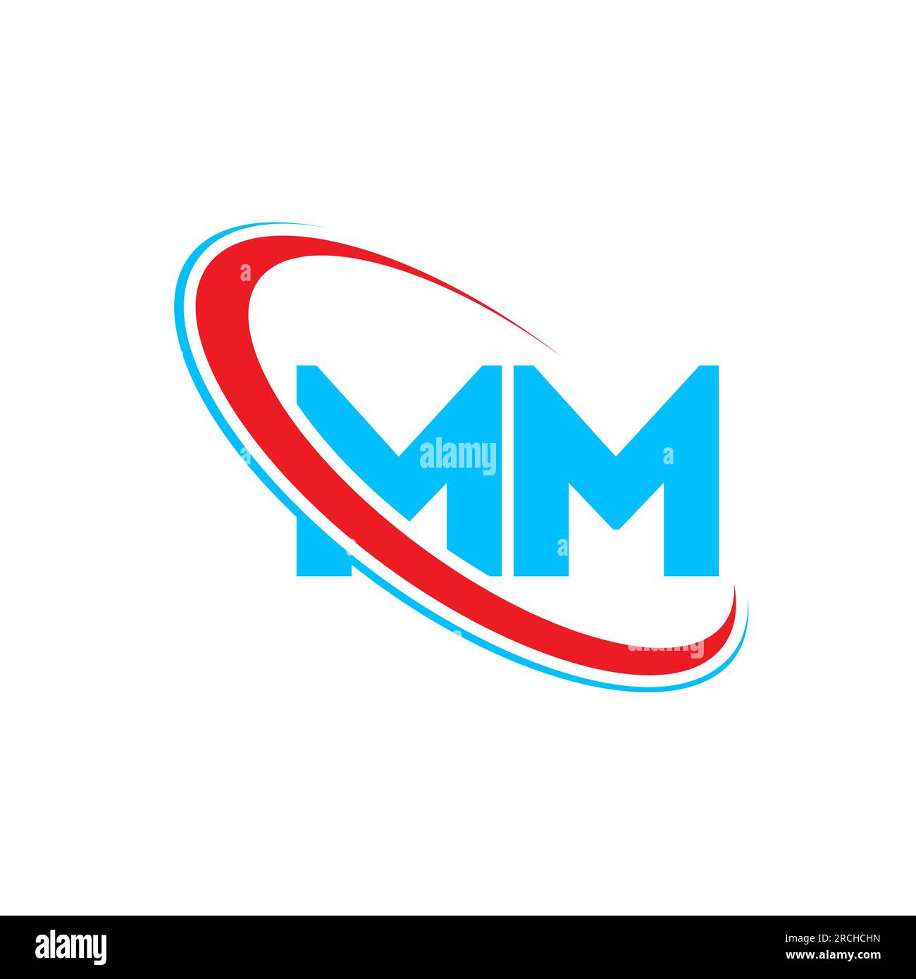 LOGO-Design mit MM M-Buchstaben. Anfangsbuchstabe MM gekoppelter Kreis in Großbuchstaben Monogramm-Logo rot und blau. MM-Logo, M-M-Design Stock Vektor