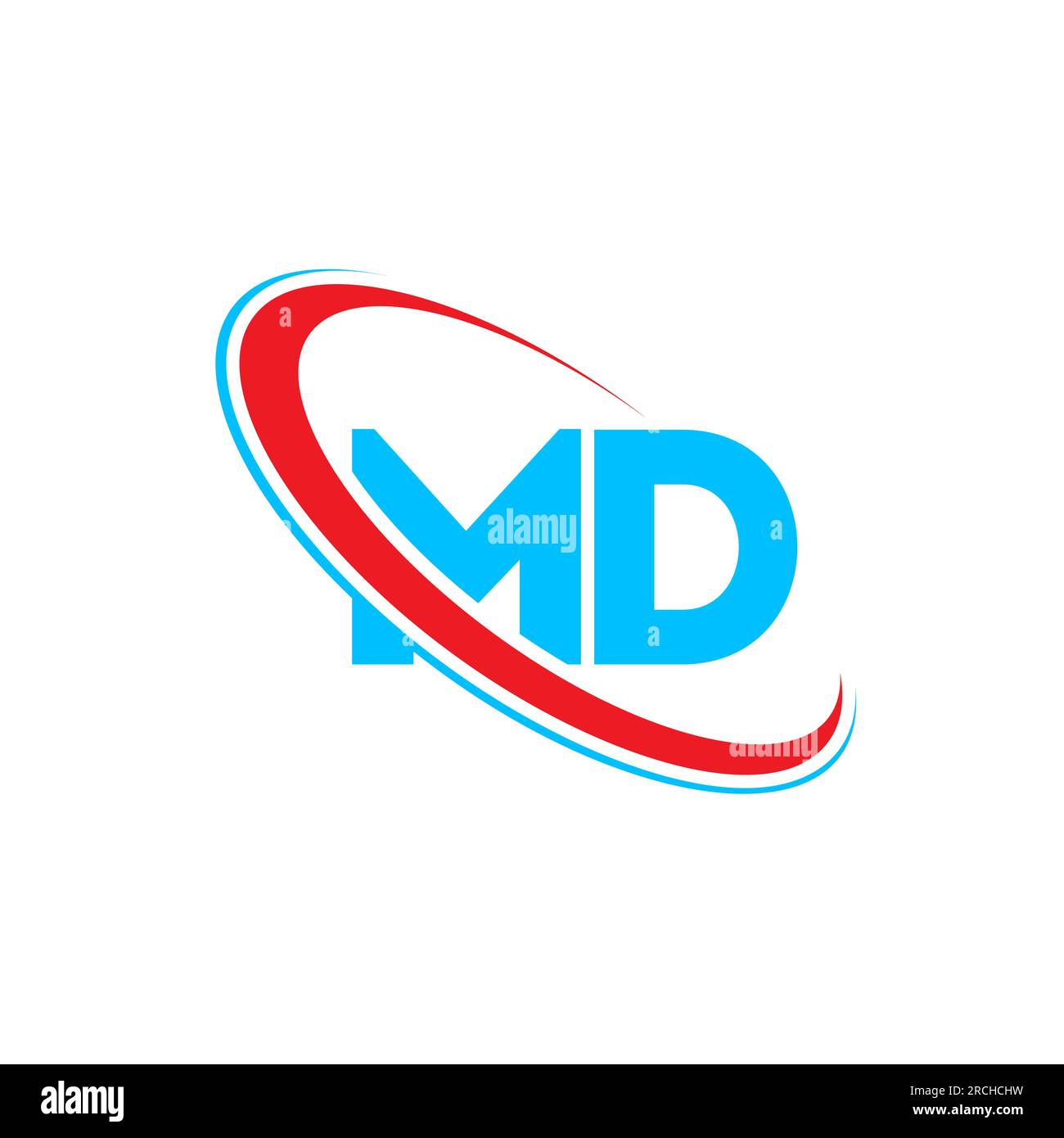 Logo mit MD M D-Buchstaben. Anfangsbuchstabe MD Linked Circle Upercase Monogram Logo rot und blau. MD-Logo, M-D-Design Stock Vektor