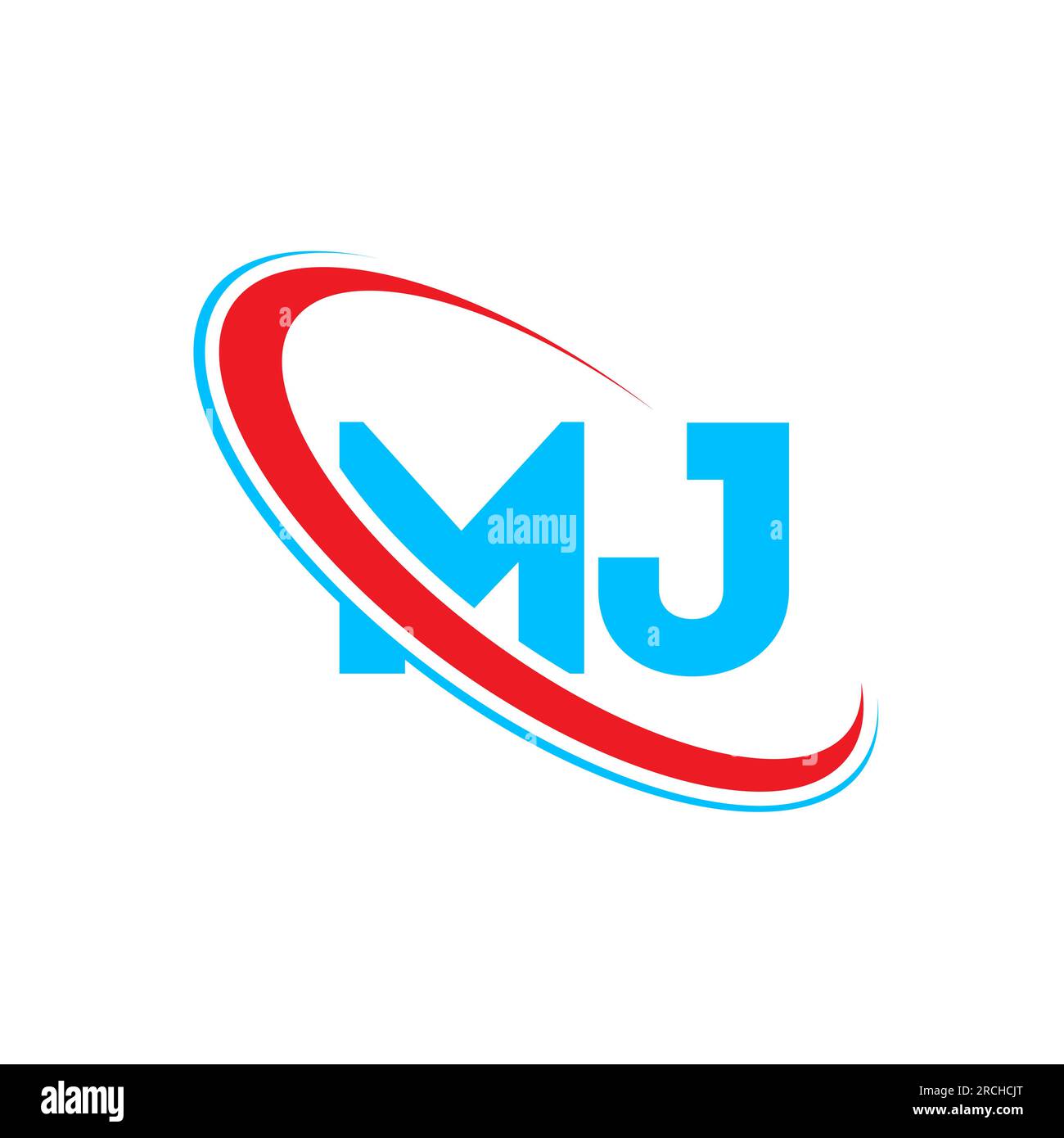 Logo mit MJ M J-Buchstaben. Anfangsbuchstabe MJ gekoppelt kreisförmiges Monogramm-Logo in Großbuchstaben rot und blau. MJ-Logo, M J-Design Stock Vektor