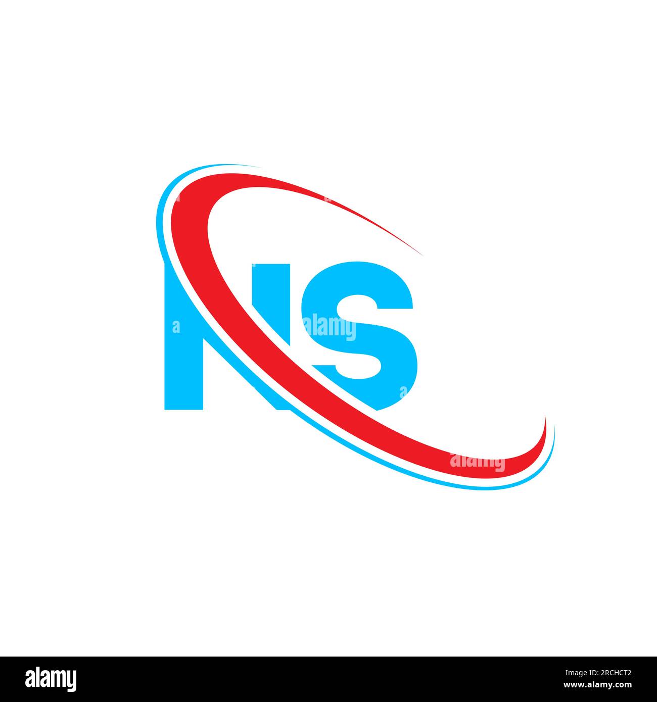 Logo mit NS N S-Buchstaben. Anfangsbuchstabe NS gekoppeltes rundes Monogramm-Logo in Großbuchstaben, rot und blau. NS-Logo, N S-Design Stock Vektor