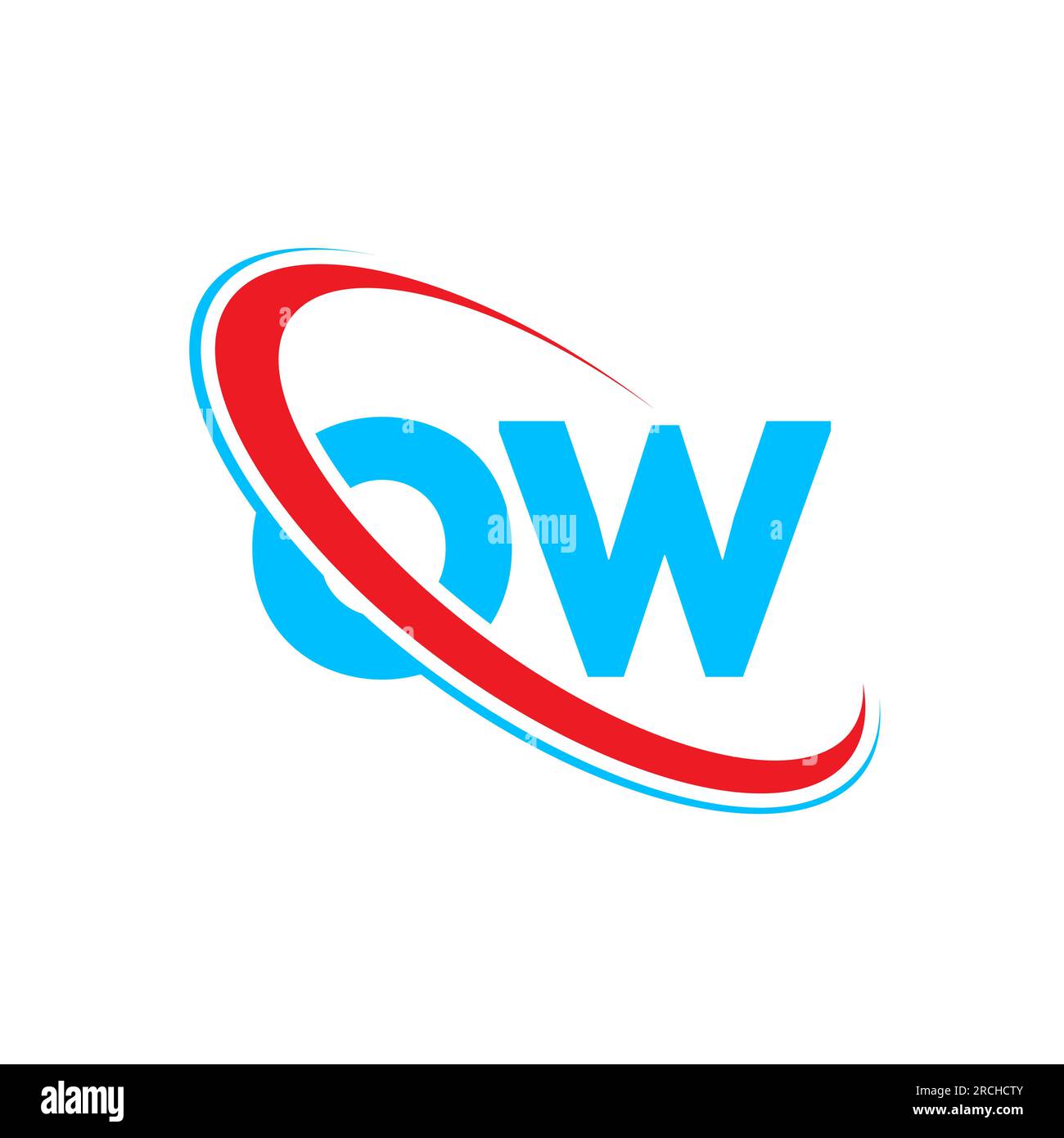 LOGO-Design MIT OW-Buchstaben. Anfangsbuchstabe OW gekoppeltes rundes Monogramm-Logo in Großbuchstaben rot und blau. OW-Logo, O W-Design Stock Vektor