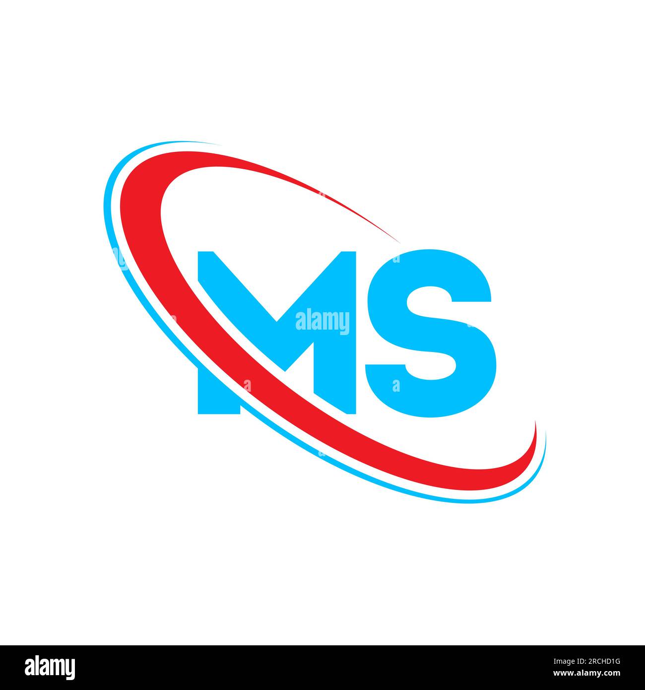 Logo mit MS M S-Buchstaben. Anfangsbuchstabe MS gekoppeltes rundes Monogramm-Logo in Großbuchstaben rot und blau. MS-Logo, M S-Design Stock Vektor