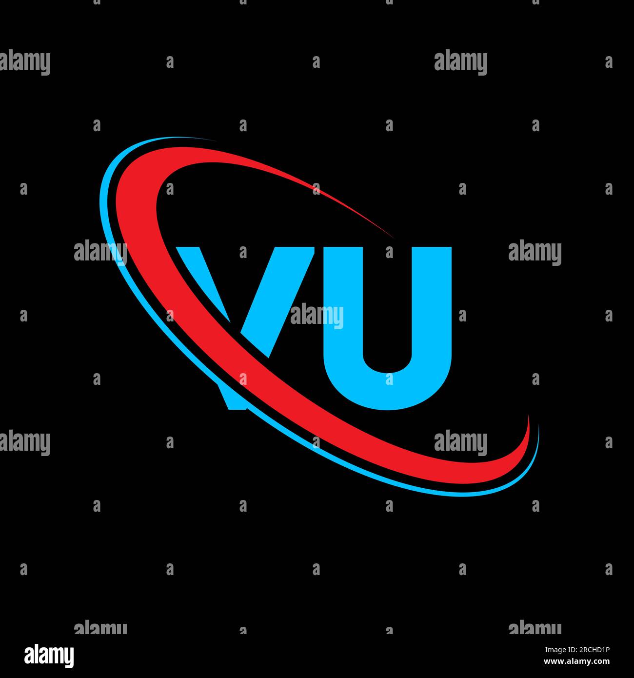 Logo mit VU V U-Buchstaben. Anfangsbuchstabe VU, verbunden, Kreis, Monogramm in Großbuchstaben, Logo rot und blau. VU-Logo, V A-Design. vu, V U Stock Vektor