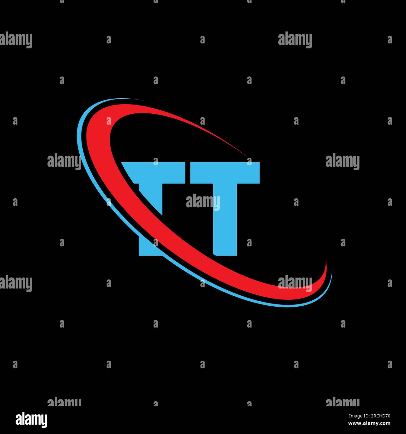 Logo mit TT T T-Buchstaben. Anfangsbuchstabe TT, verbundener Kreis, Monogramm-Logo in Großbuchstaben, rot und blau. TT-Logo, T-T-Design. tt, t t Stock Vektor