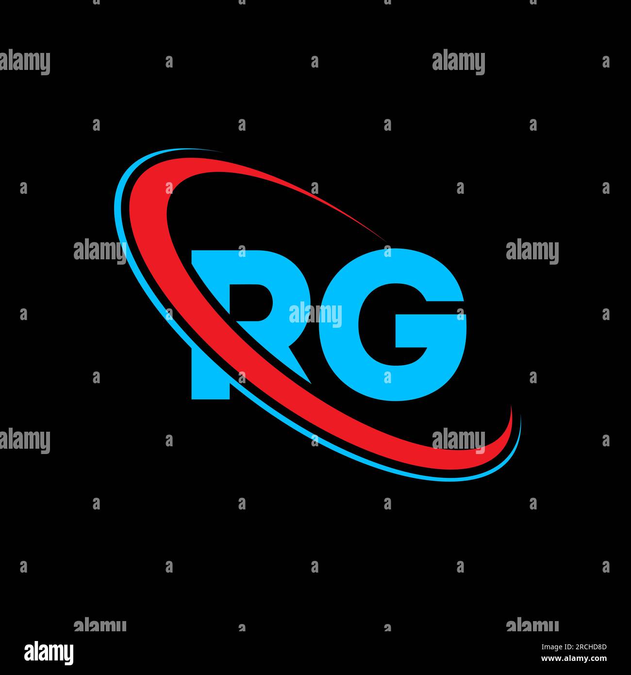 Logo mit RG R G-Buchstaben. Anfangsbuchstabe RG gekröpft Kreis Monogramm-Logo in Großbuchstaben rot und blau. RG-Logo, R G-Design. rg, r g Stock Vektor