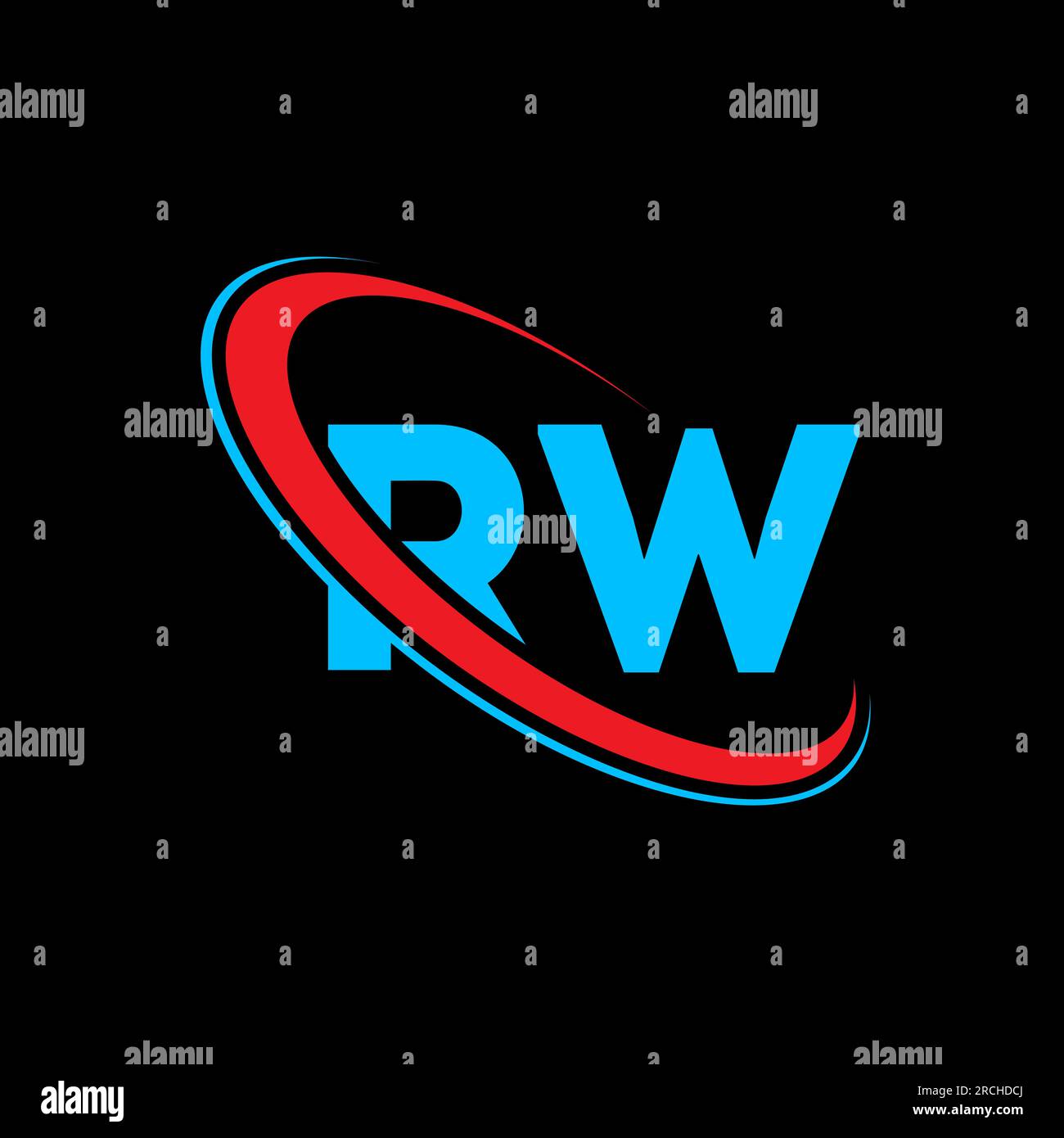 Logo des Buchstabens RW R W Anfangsbuchstabe RW verbundener Kreis Monogramm-Logo in Großbuchstaben rot und blau. RW-Logo, R W-Design. rw, R w Stock Vektor
