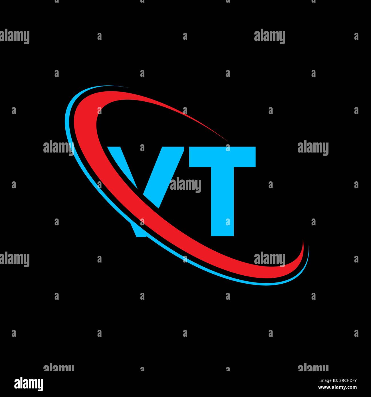 Logo mit VT-V-T-Buchstaben. Anfangsbuchstabe VT gekröpft Kreis Monogramm in Großbuchstaben Logo rot und blau. VT-Logo, V-T-Design. vt, V t Stock Vektor