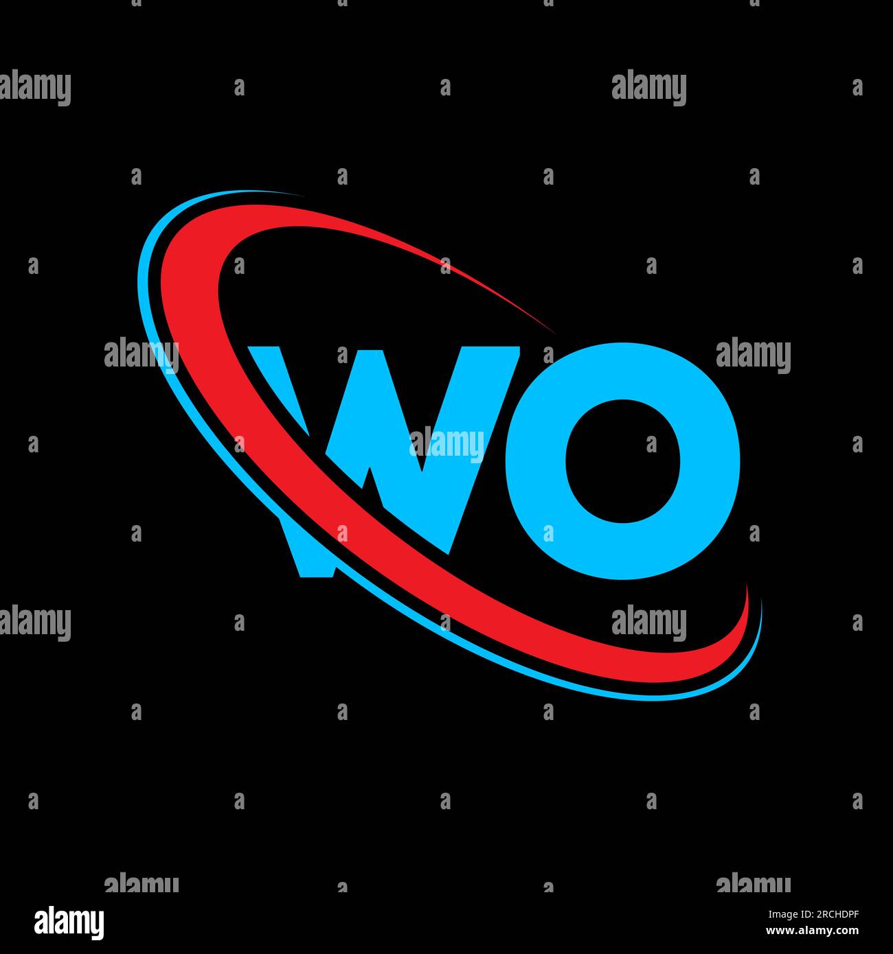 LOGO MIT „WO W O“-Buchstaben. Anfangsbuchstabe MIT verbundenem Kreis Monogramm-Logo in Großbuchstaben rot und blau. WO-Logo, W O-Design. Wo, w o Stock Vektor