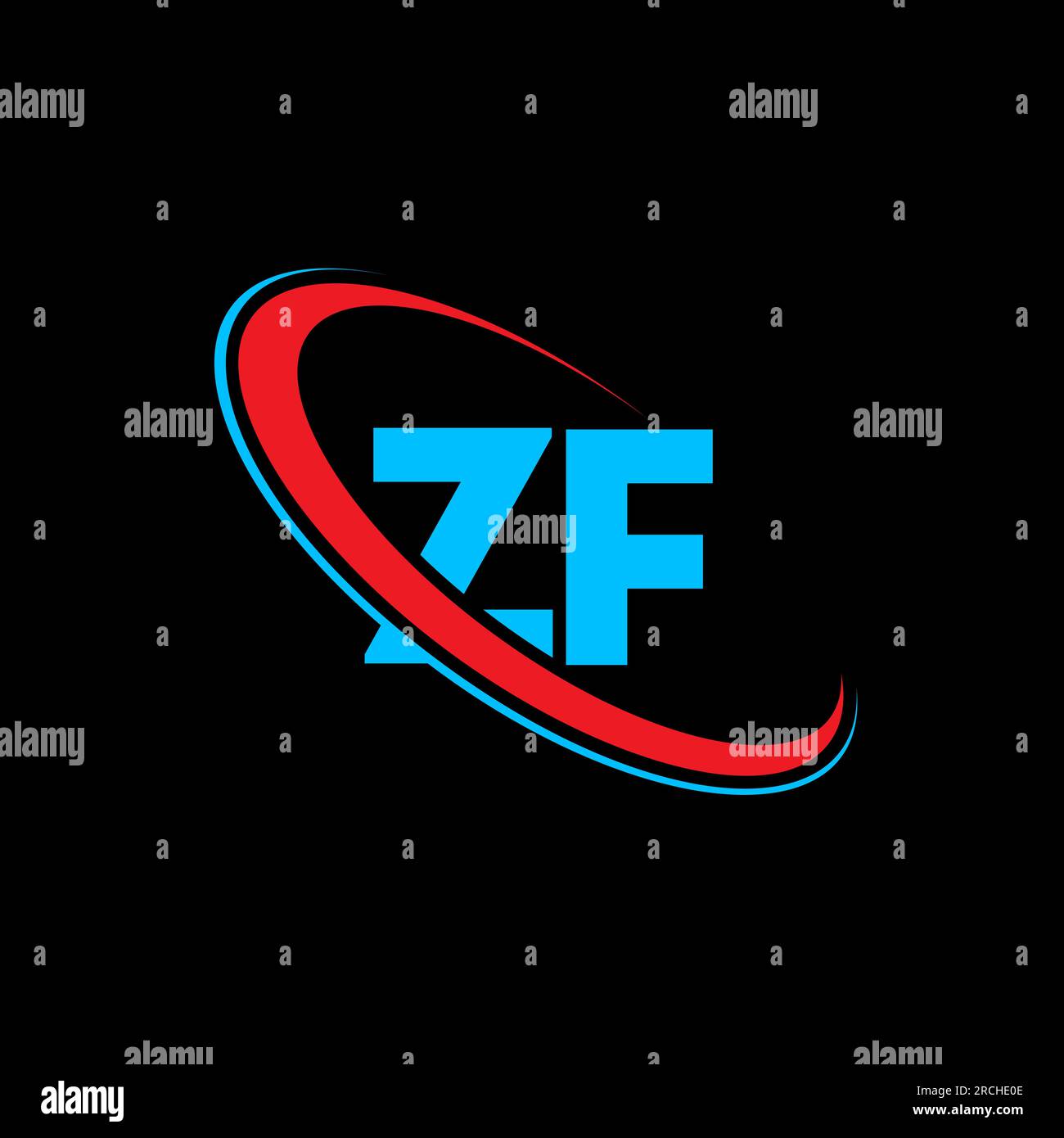 Logo mit ZF Z F-Buchstaben. Anfangsbuchstabe ZF gekoppelter Kreis Monogramm-Logo in Großbuchstaben rot und blau. ZF-Logo, Z-F-Design. zf, z f Stock Vektor