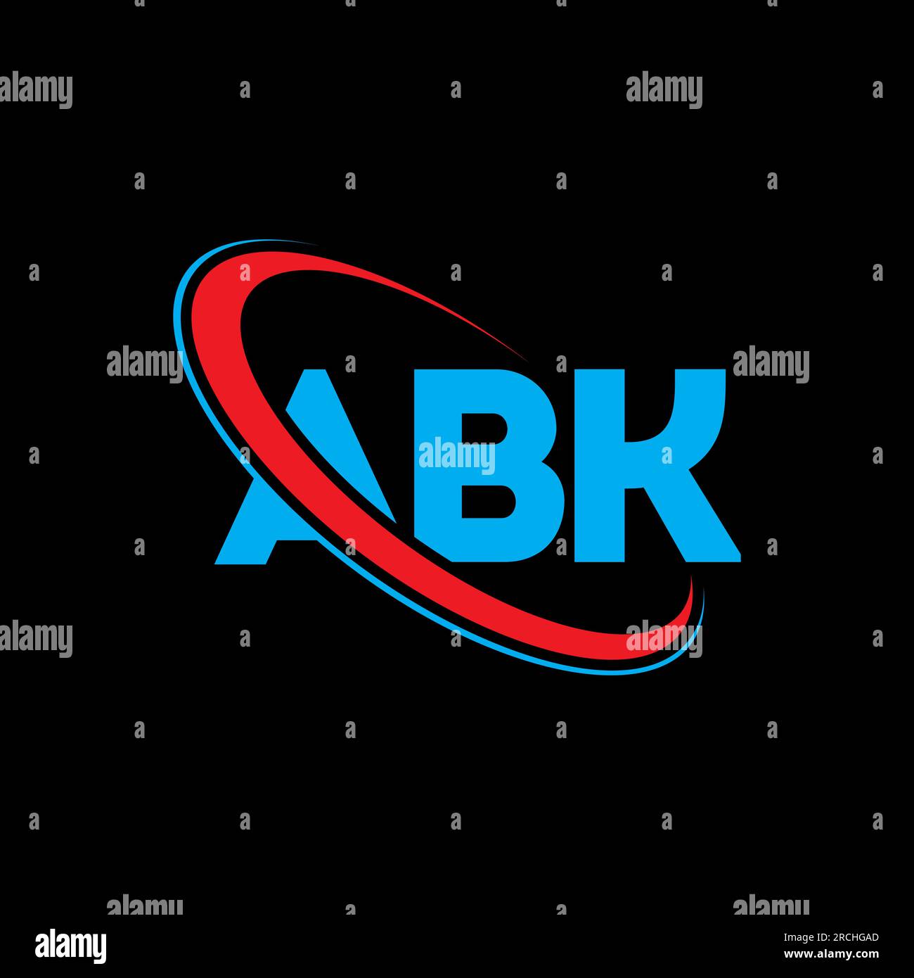 ABK-Logo. ABK-Brief. Logo mit ABK-Buchstaben. ABK-Logo der Intials, verbunden mit einem Kreis und einem Monogramm-Logo in Großbuchstaben. ABK-Typographie für Technologie, Busine Stock Vektor