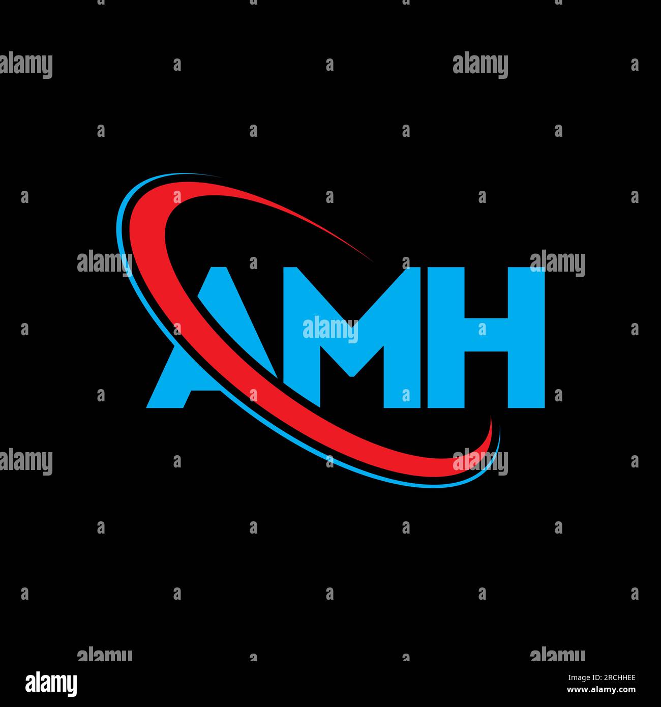 AMH-Logo. AMH-Brief. Logo mit AMH-Buchstaben. Initialen AMH-Logo, verbunden mit einem Kreis und einem Monogramm-Logo in Großbuchstaben. AMH-Typografie für Technologie, Geschäfte Stock Vektor