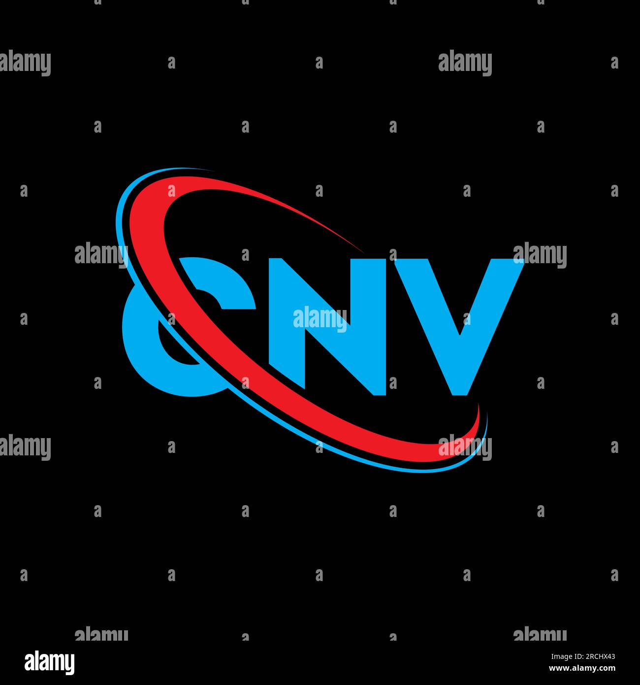 CNV-Logo. CNV-Brief. Logo mit CNV-Buchstaben. Initialen des CNV-Logos, verbunden mit einem Kreis und einem Monogramm-Logo in Großbuchstaben. CNV-Typografie für Technologie, Geschäfte Stock Vektor