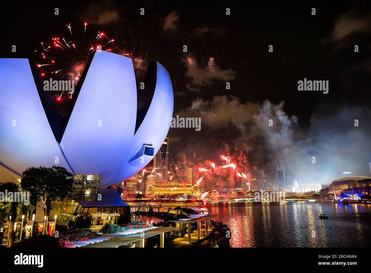 Singapur Wahrzeichen bei Nacht Stockfoto