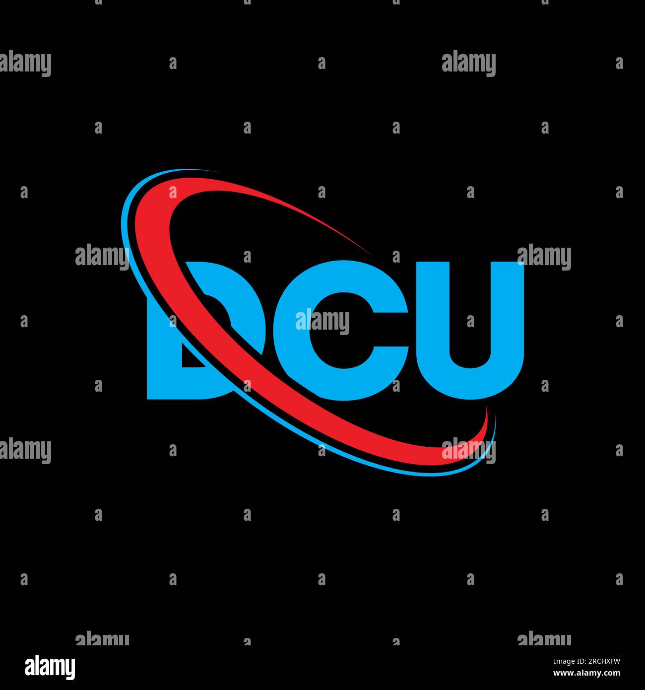 DCU-Logo. DCU-Brief. DCU-Logo mit Buchstaben. Initialen DCU-Logo verbunden mit Kreis und Monogramm-Logo in Großbuchstaben. DCU-Typografie für Technologie, Geschäfte Stock Vektor