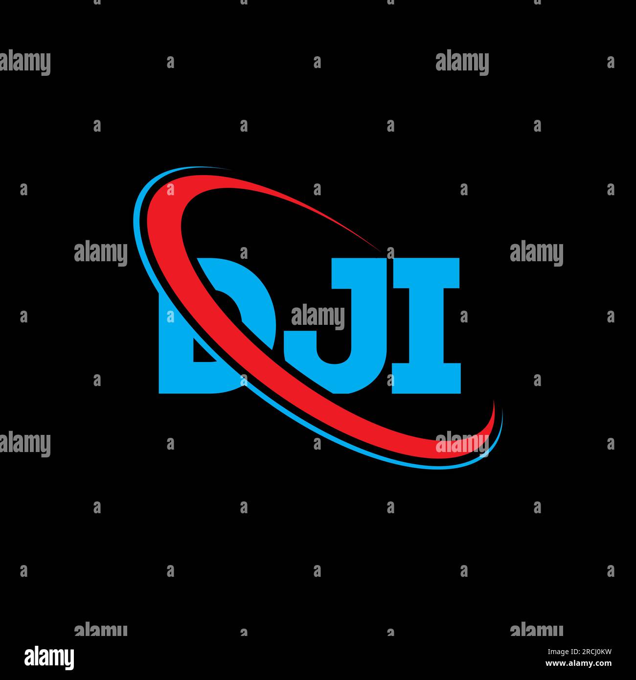 DJI-Logo. DJI-Brief. Logo mit DJI-Buchstaben. Initialen DJI-Logo, verbunden mit einem Kreis und einem Monogramm-Logo in Großbuchstaben. DJI-Typografie für Technologie, Geschäfte Stock Vektor