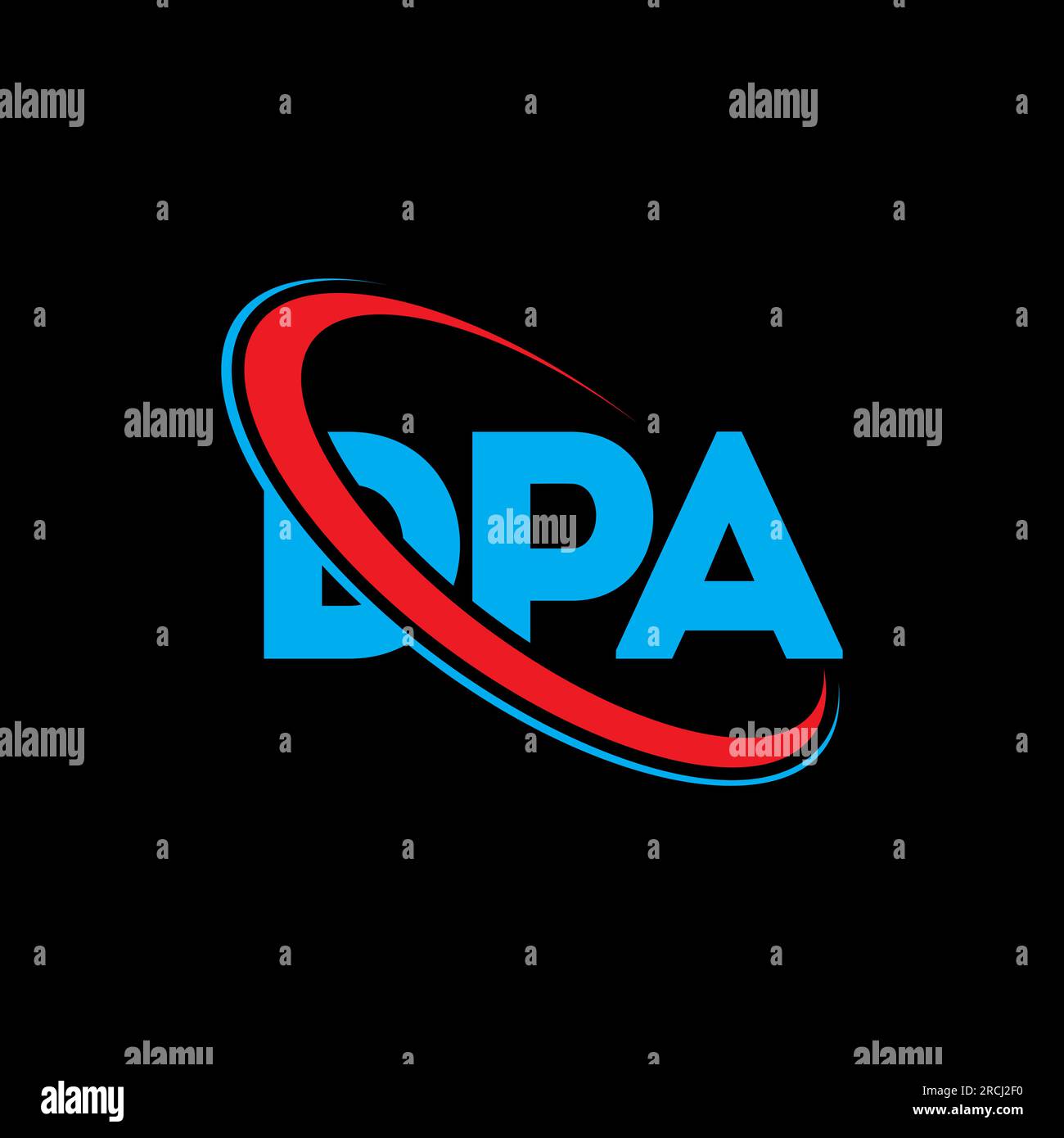 DPA-Logo. DPA-Brief. DPA-Logo. Initialen DPA-Logo, verbunden mit einem Kreis und einem Monogramm-Logo in Großbuchstaben. DPA-Typografie für Technologie, Geschäfte Stock Vektor