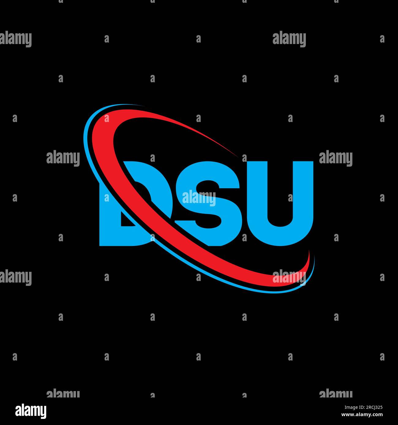 DSU-Logo. DSU-Brief. Logo mit DSU-Buchstaben. Initialen DSU-Logo, verbunden mit einem Kreis und einem Monogramm-Logo in Großbuchstaben. DSU-Typografie für Technologie, Unternehmen Stock Vektor